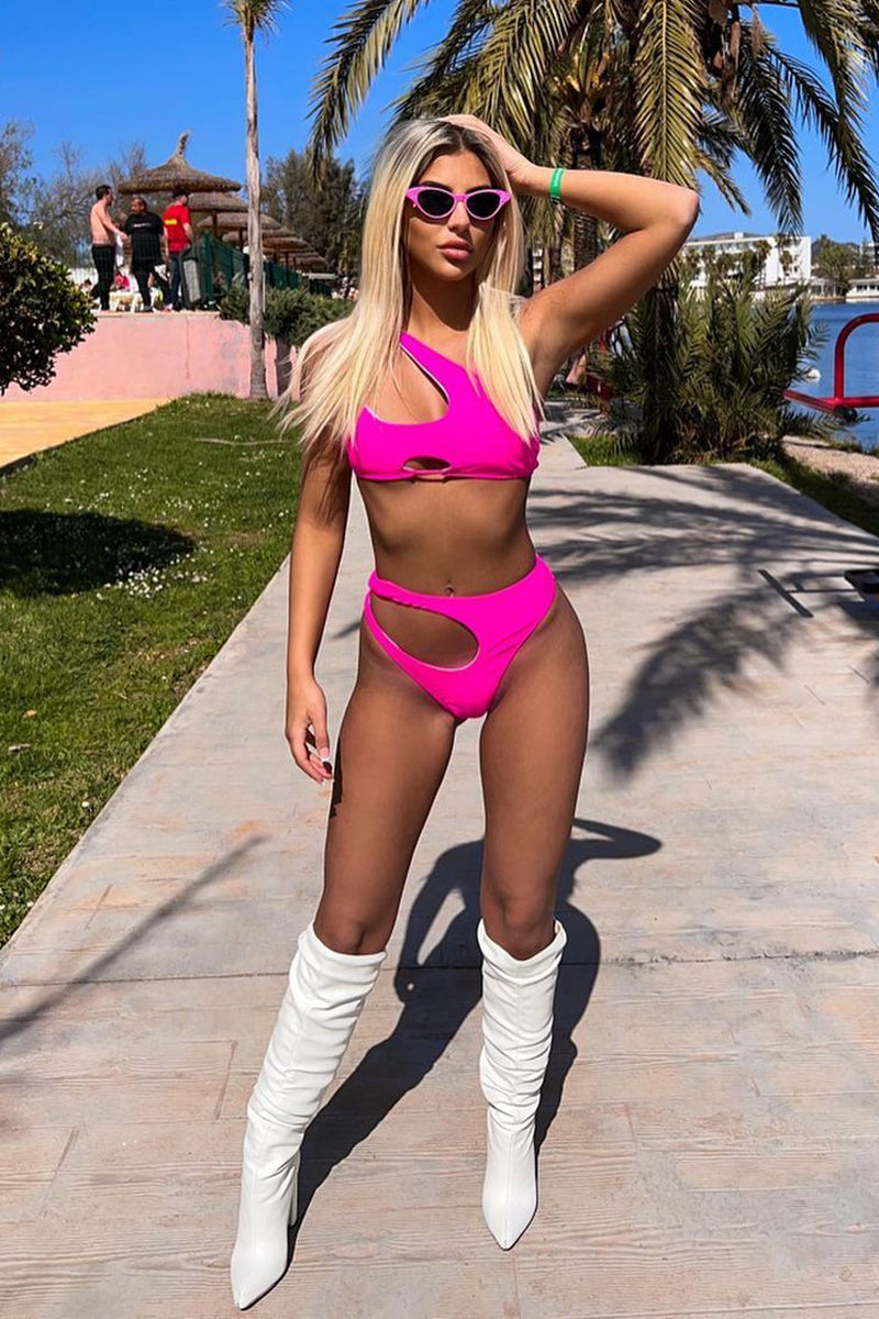 Hot Pink Asymmetric Cut Out Bikini Set - Enya