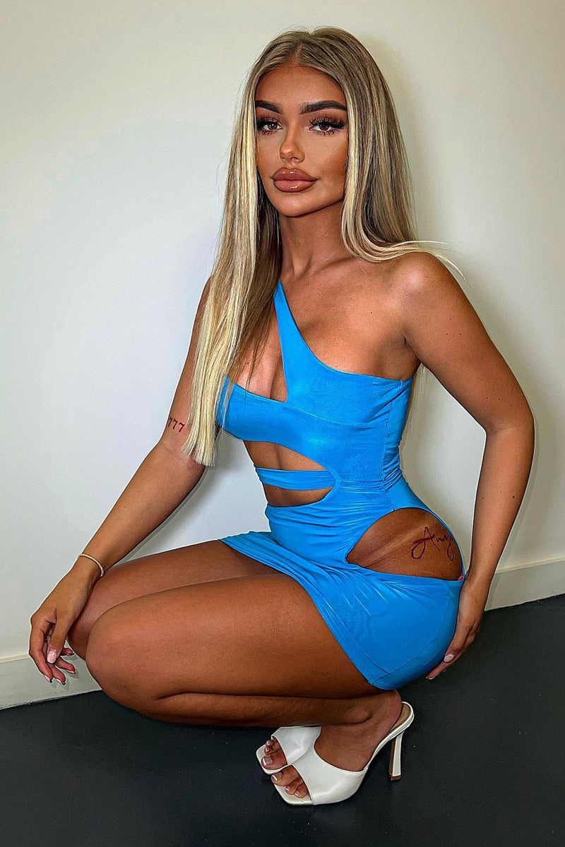 Blue Asymmetric Cut Out Mini Dress - Erin