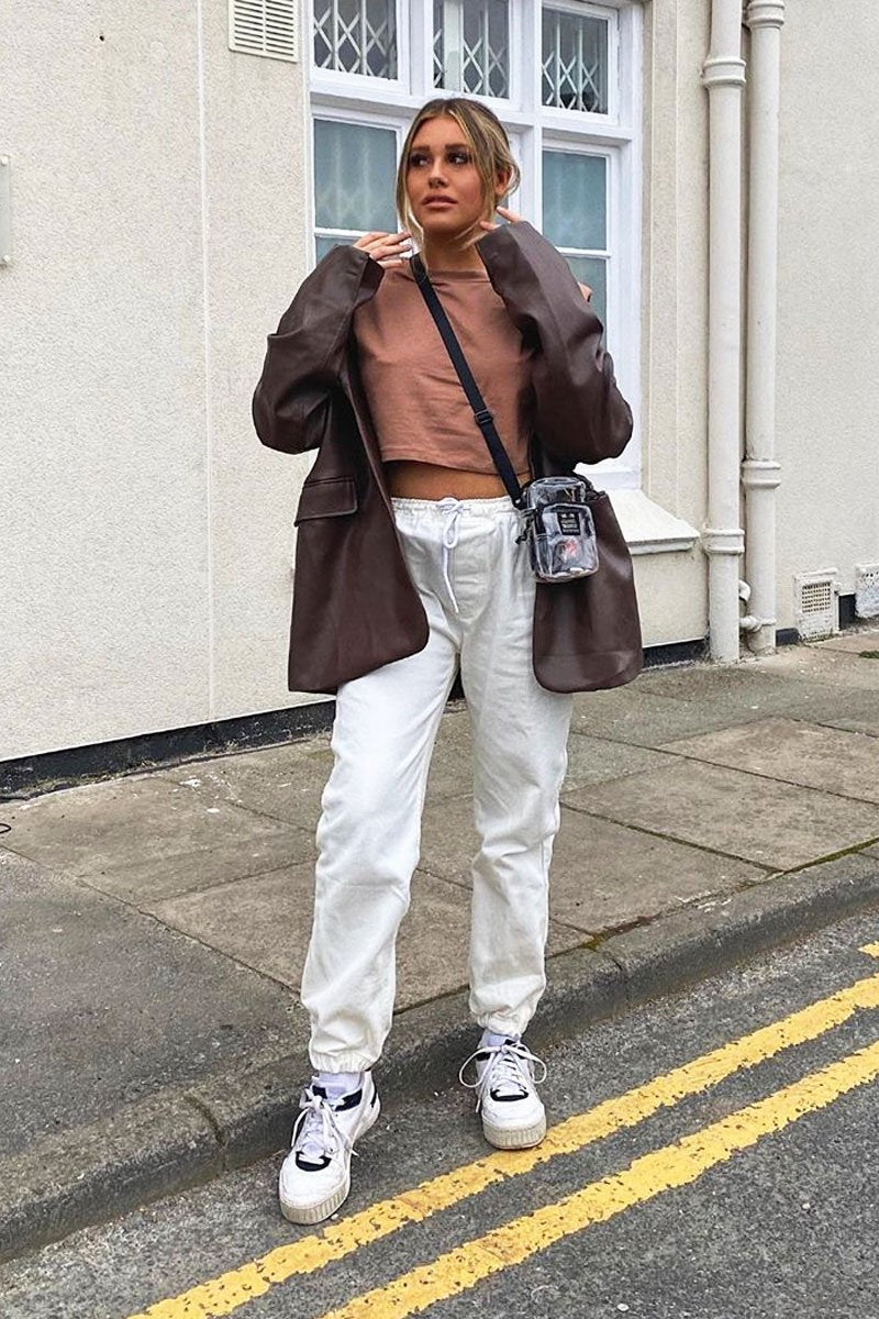 Ecru White Denim Oversized Joggers - Vylette-Joggers