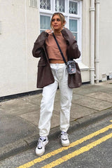 Ecru White Denim Oversized Joggers - Vylette-Joggers