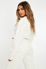 Ecru White Extreme Cropped Denim Jacket - Viana-Denim Jackets