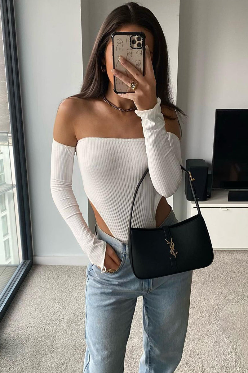 White Rib Bardot Bodysuit - Edith