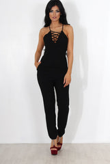 Eilysh Black Lace Up Jumpsuit-Jumpsuits