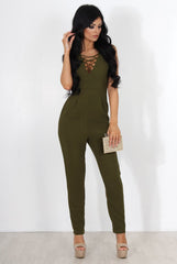 Eilysh Khaki Lace Up Jumpsuit-Jumpsuits