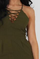 Eilysh Khaki Lace Up Jumpsuit-Jumpsuits