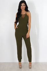 Eilysh Khaki Lace Up Jumpsuit-Jumpsuits