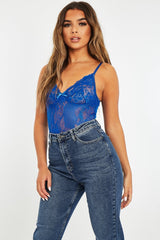 Electric Blue Lace Corset Cup Bodysuit - Layne-Bodysuits