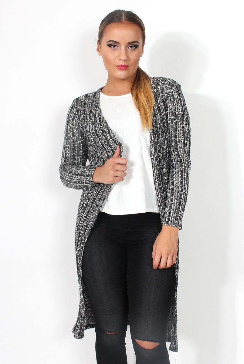 Elena Knitted Grey Long Length Jacket-Jackets