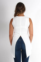 Elena White Tie Front Split Back Top-Tops
