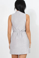 Eli Silver Glitter High Neck Dress-Dresses