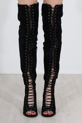 Elita Black Lace Up Over The Knee Boots-Boots