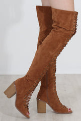 Elita Tan Lace Up Over The Knee Boots-Boots