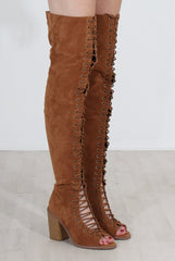 Elita Tan Lace Up Over The Knee Boots-Boots