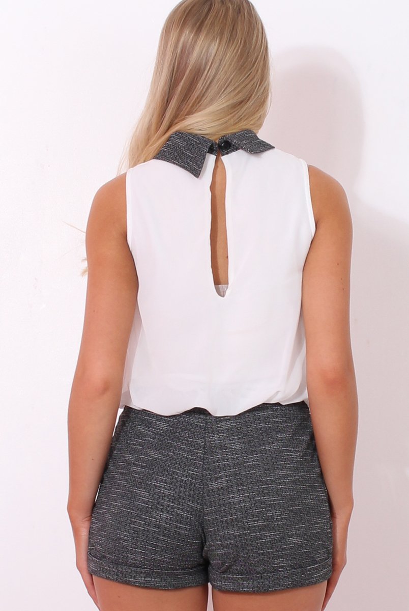 Elizabeth Grey Bow Tie Playsuit-Playsuits