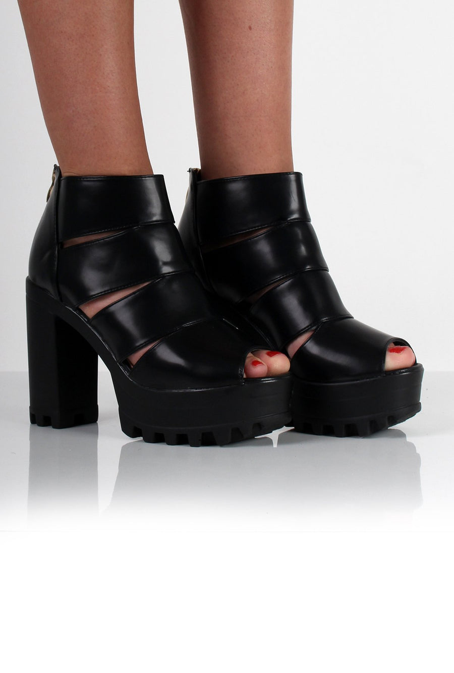 Ella Black Cut Out Block Platforms-Dresses