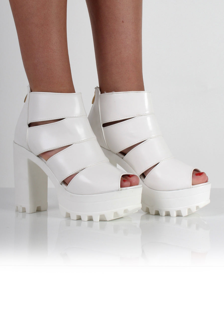 Ella White Cut Out Block Platforms-Dresses