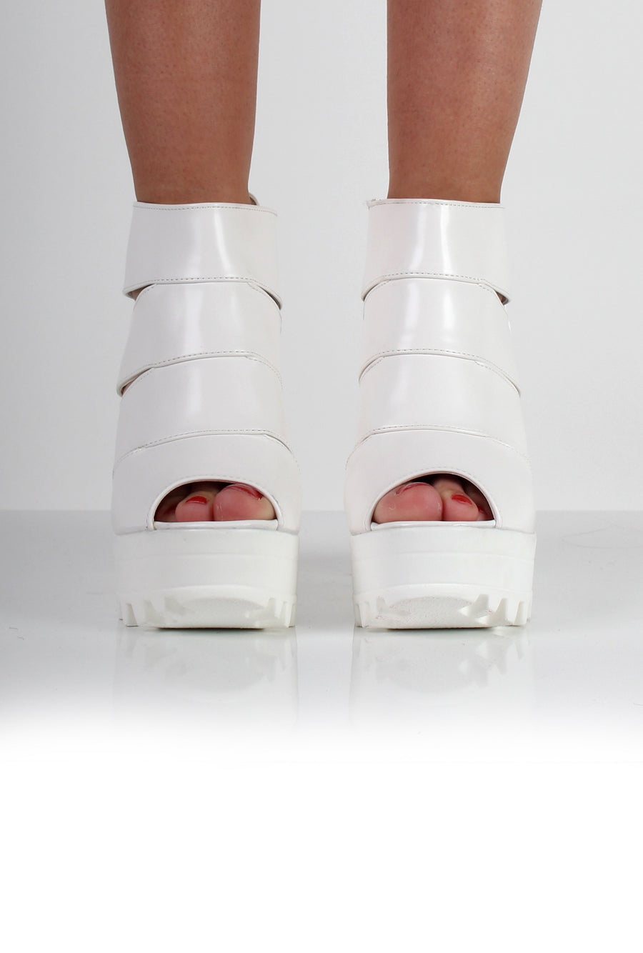 Ella White Cut Out Block Platforms-Dresses