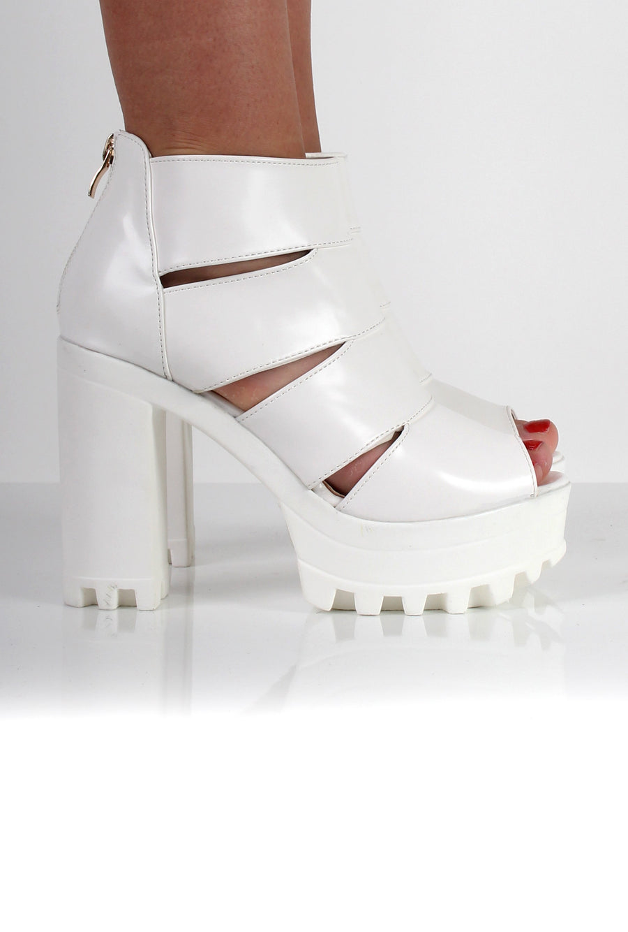 Ella White Cut Out Block Platforms-Dresses