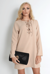 Elle Nude Lace Up Dress-Dresses