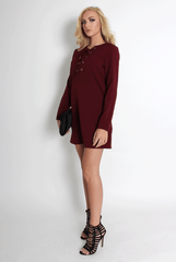 Elle Wine Lace Up Dress-Dresses