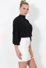Elley Black High Neck Top-Tops