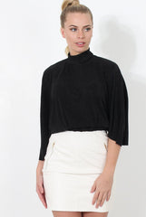 Elley Black High Neck Top-Tops
