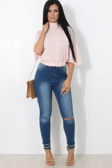 Elley Pink High Neck Top-Tops