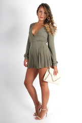 Ellie Khaki Cross Front Playsuit-Playsuits