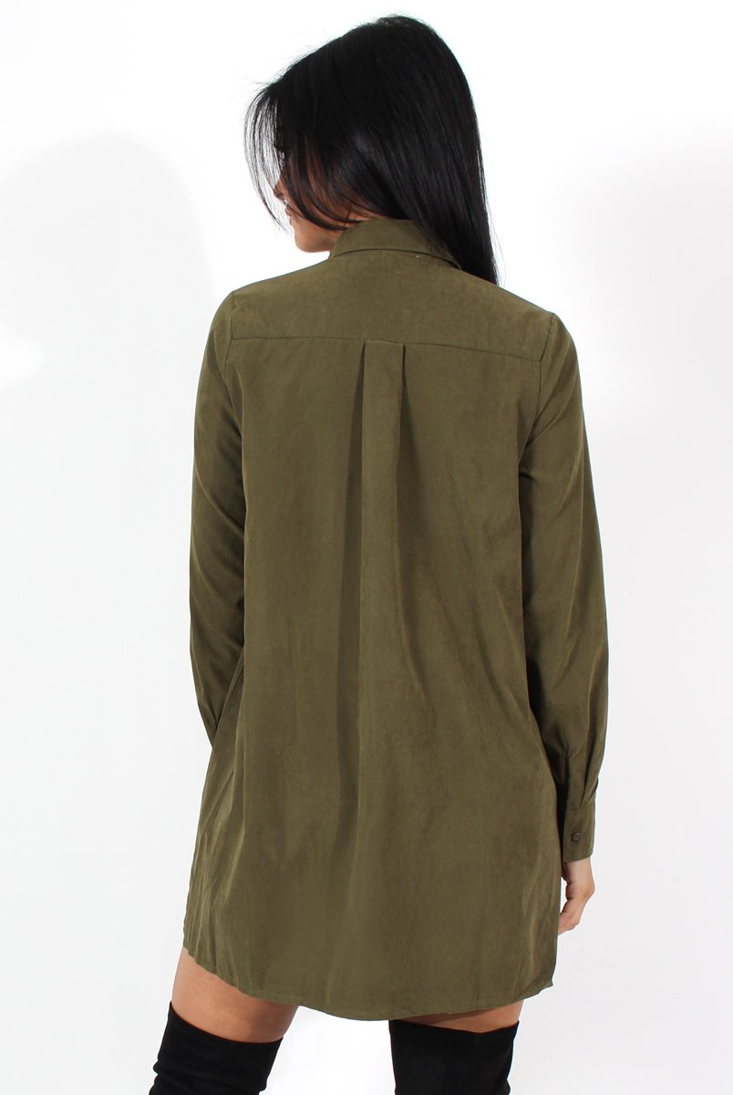 Elodie Khaki Shirt Dress-Dresses