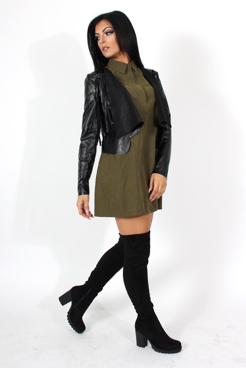Elodie Khaki Shirt Dress-Dresses