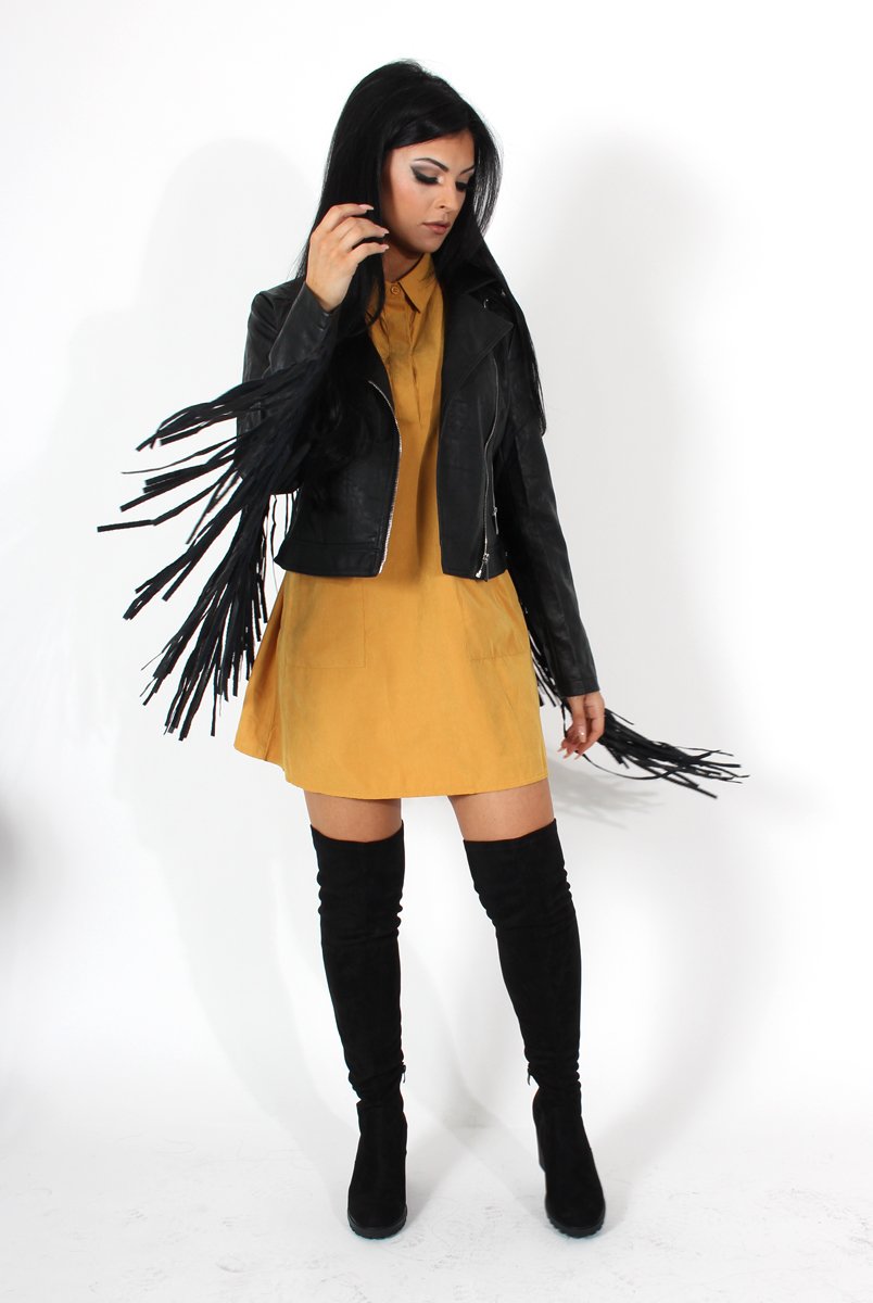 Elodie Mustard Shirt Dress-Dresses