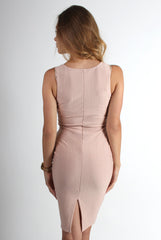 Elora Nude Plunge Neck Bodycon Dress-Dresses