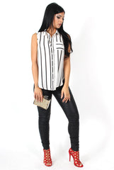 Elsie Black And White Split Striped Shirt-Shirts