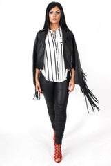 Elsie Black And White Split Striped Shirt-Shirts