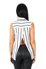 Elsie Black And White Split Striped Shirt-Shirts