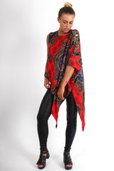 Elsie Red Paisley Asymmetric Top-Tops