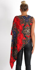 Elsie Red Paisley Asymmetric Top-Tops