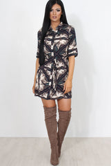 Elyse Navy Paisley Print Shirt Dress-Dresses