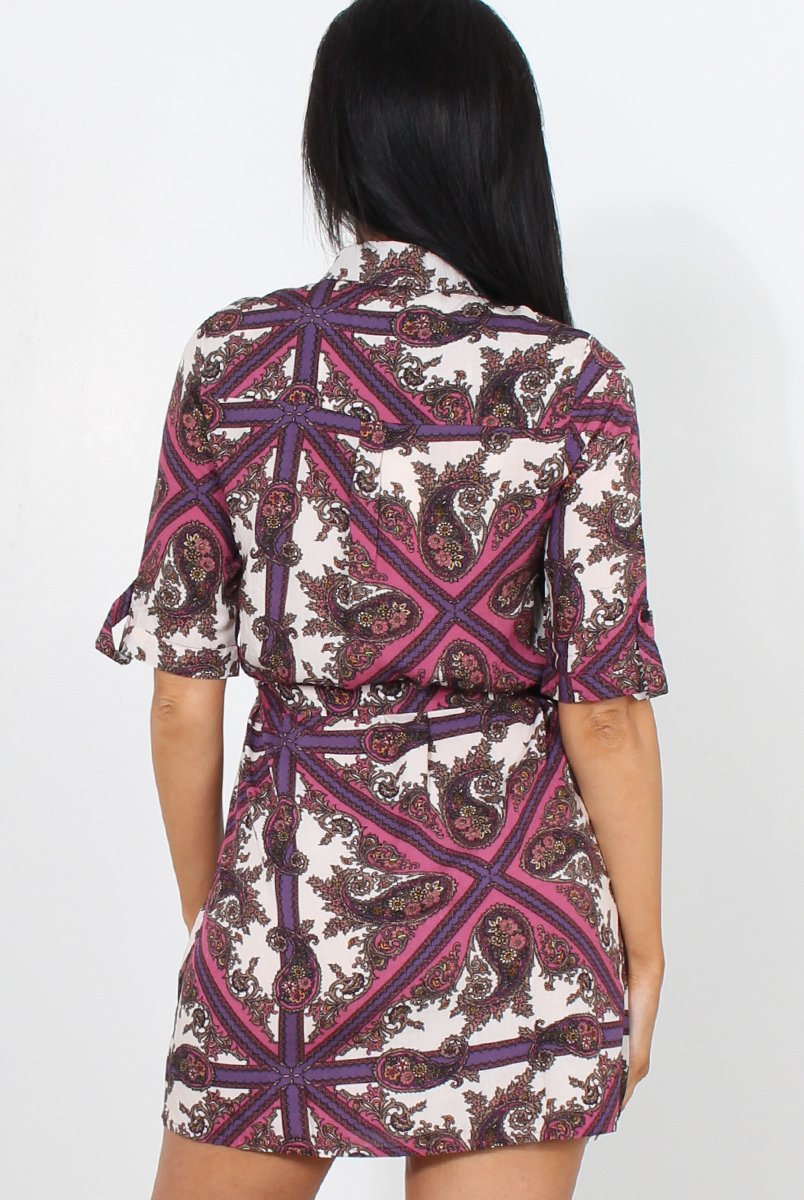 Elyse Pink Paisley Print Shirt Dress-Dresses