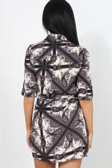 Elyse Purple Paisley Print Shirt Dress-Dresses