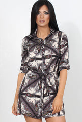 Elyse Purple Paisley Print Shirt Dress-Dresses