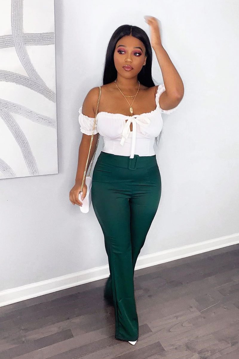 Emerald Belted Wide Leg Trousers - Isadore-Trousers