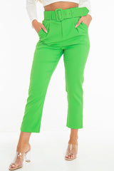 Emerald Green Belted Tapered Peg Trousers - Jessika-Trousers