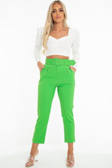 Emerald Green Belted Tapered Peg Trousers - Jessika-Trousers