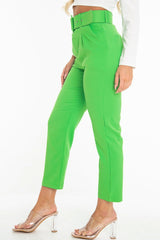 Emerald Green Belted Tapered Peg Trousers - Jessika-Trousers