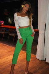 Emerald Green Belted Tapered Peg Trousers - Jessika-Trousers