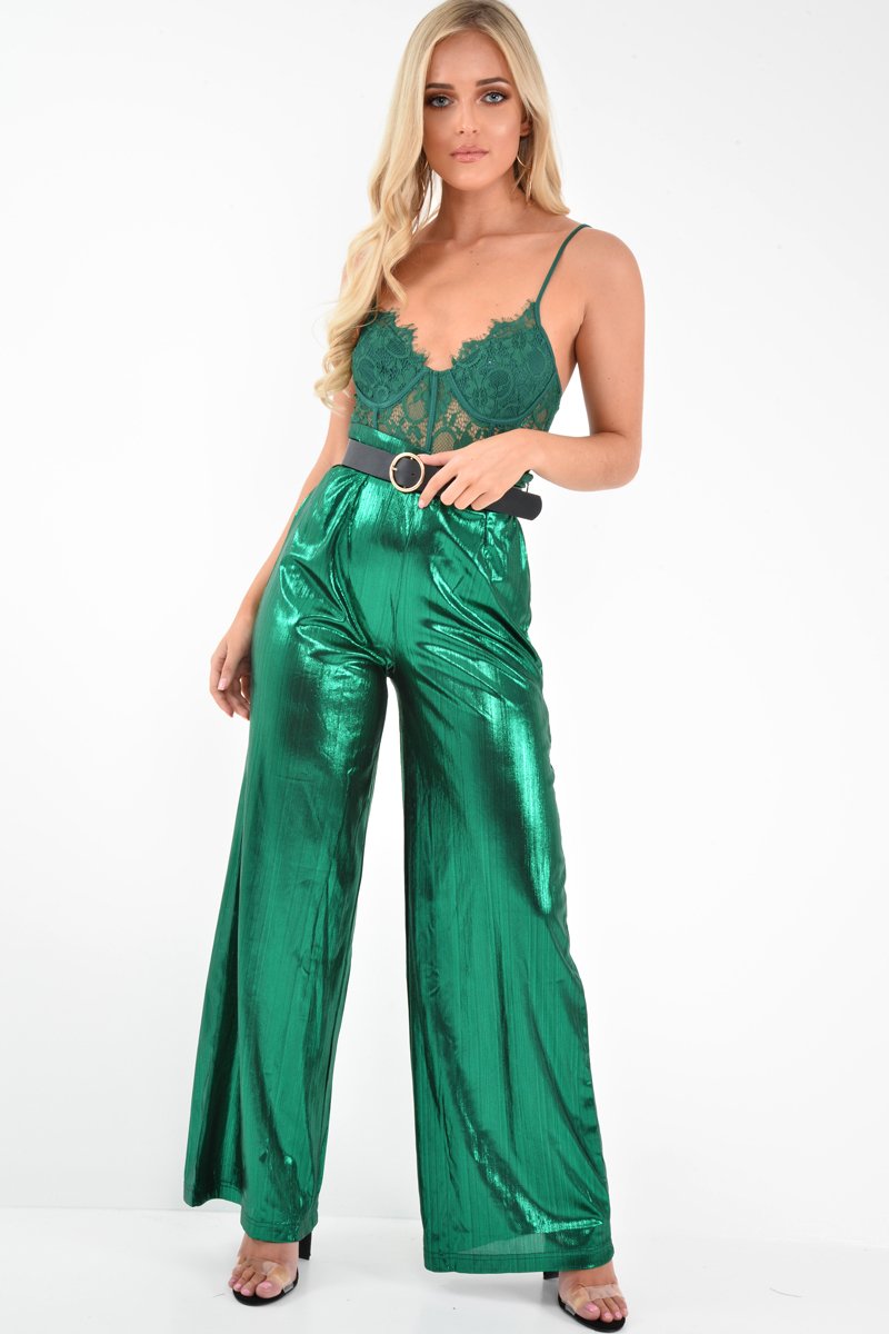 Emerald Green Lace Flower Bodysuit - Faylen-Bodysuits