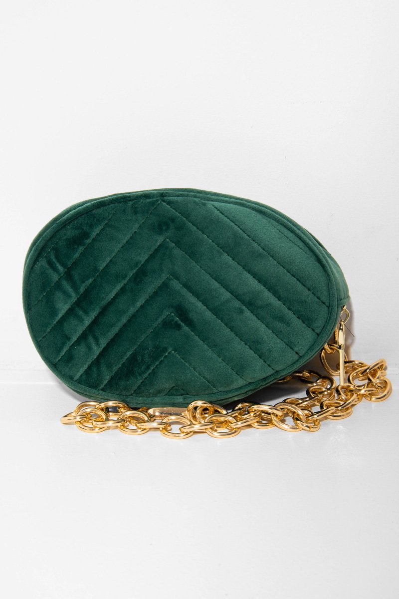Emerald Velvet Oval Quilted Chainlink Belt Bag - Kittie-Bags