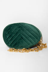 Emerald Velvet Oval Quilted Chainlink Belt Bag - Kittie-Bags