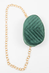Emerald Velvet Oval Quilted Chainlink Belt Bag - Kittie-Bags